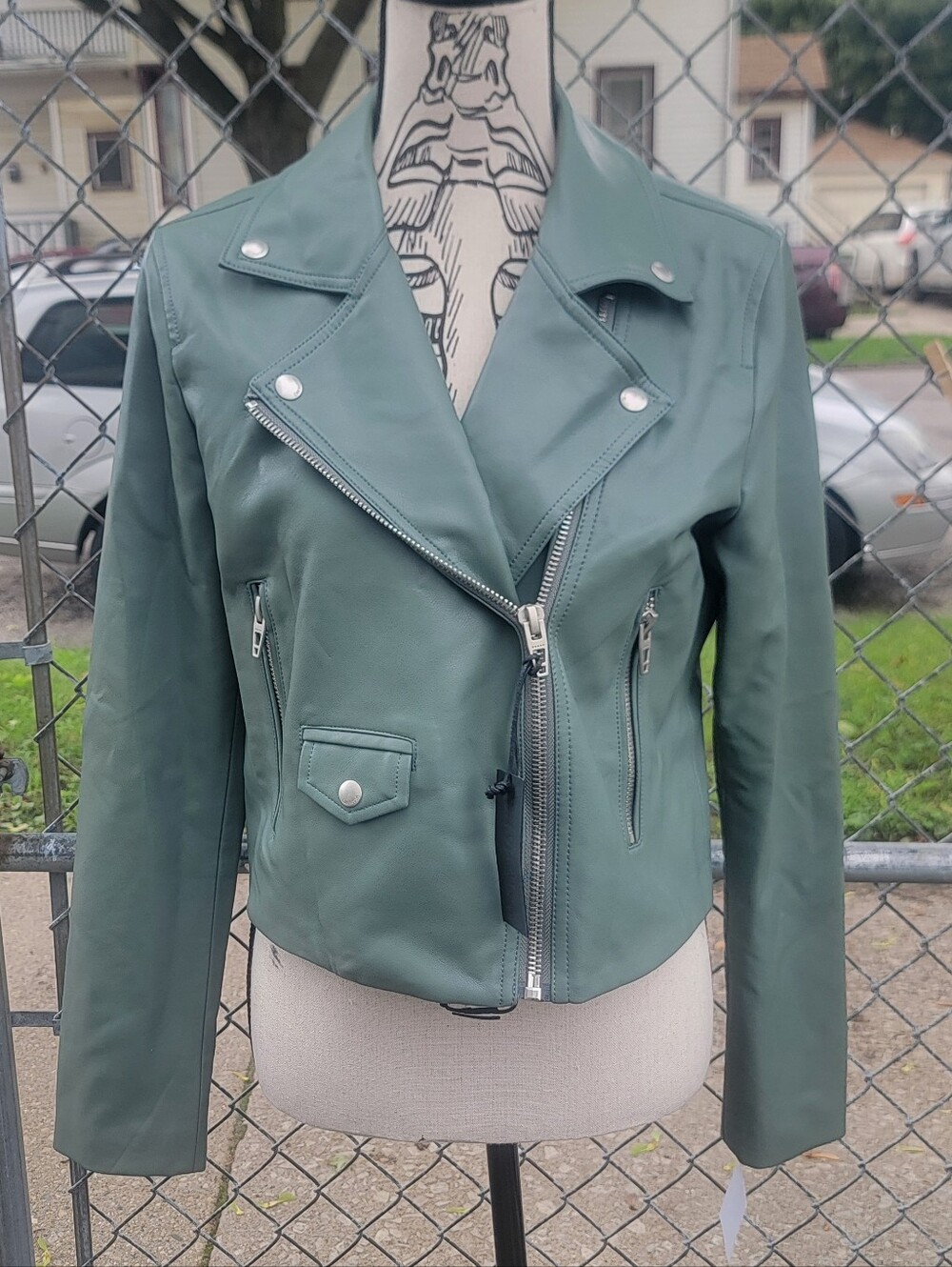 BLANKNYC Face to Face Green Faux Leather Moto Jacket Medium NWT